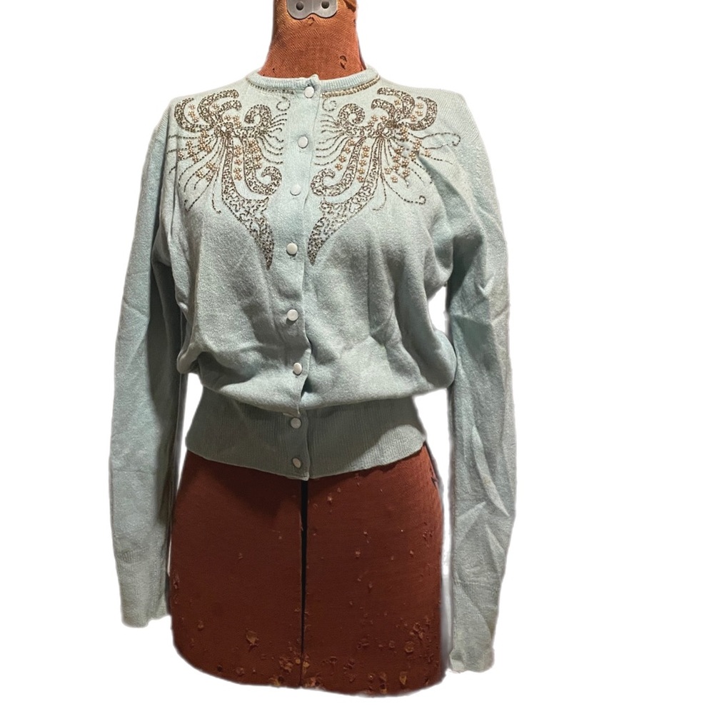 Vintage Cashmere Beaded Cardigan Sweater. Size XS - FLAW